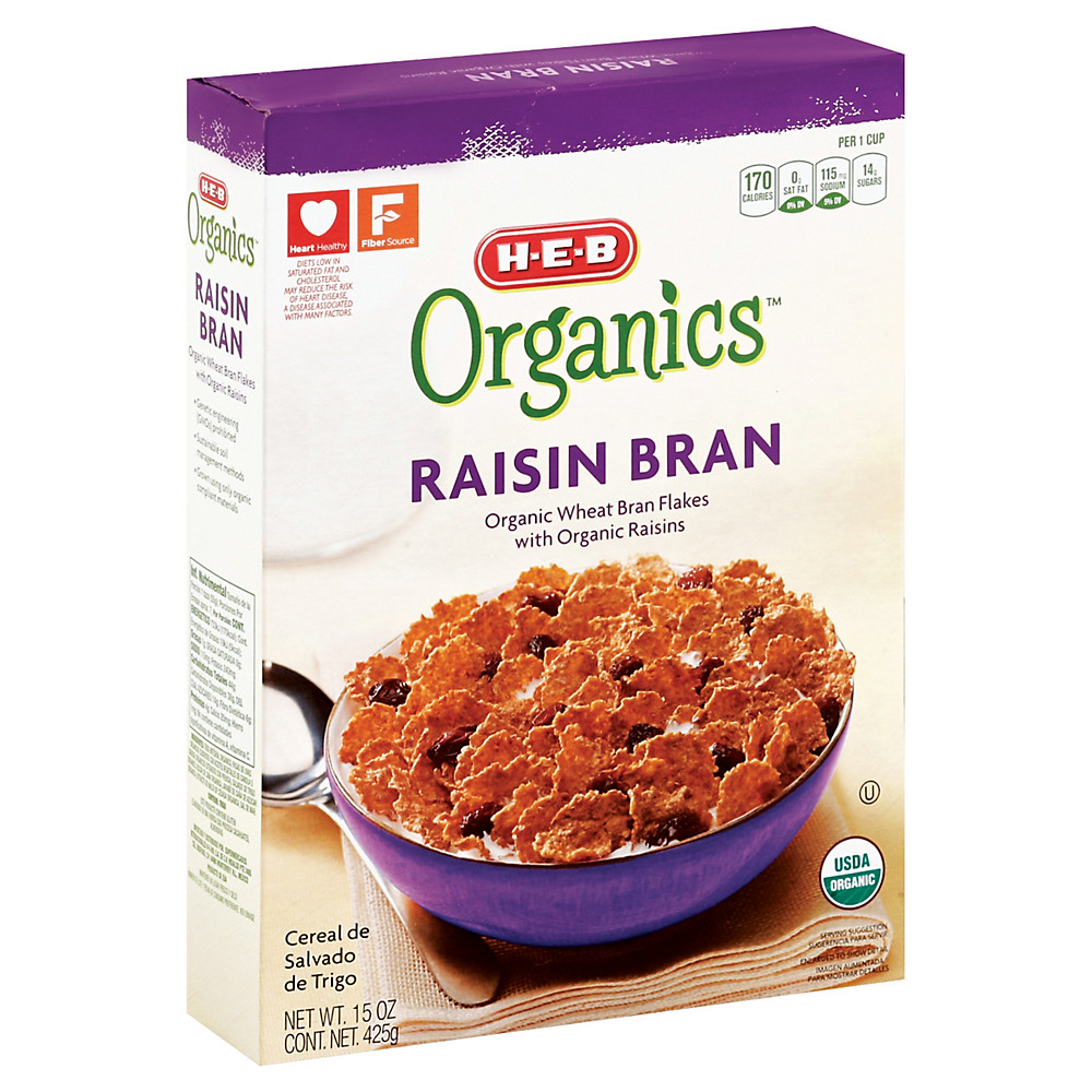 Calories in H-E-B Organics Raisin Bran Cereal, 15 oz