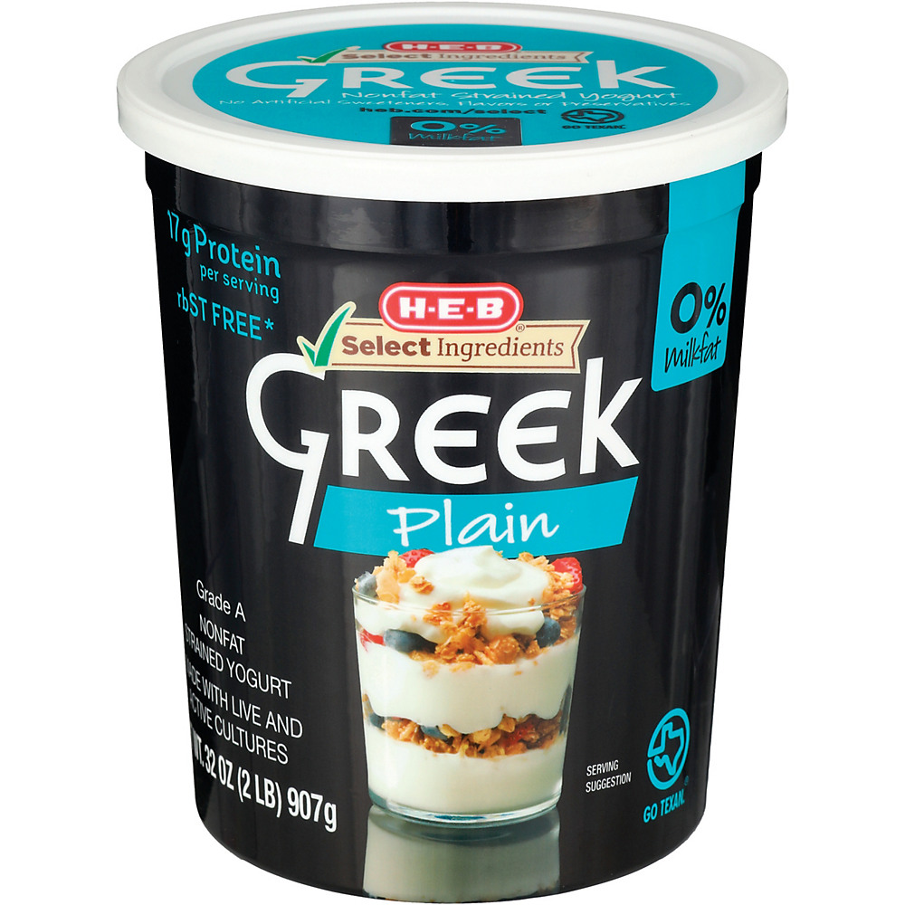 Calories in H-E-B Select Ingredients Non-Fat Plain Greek Yogurt, 32 oz