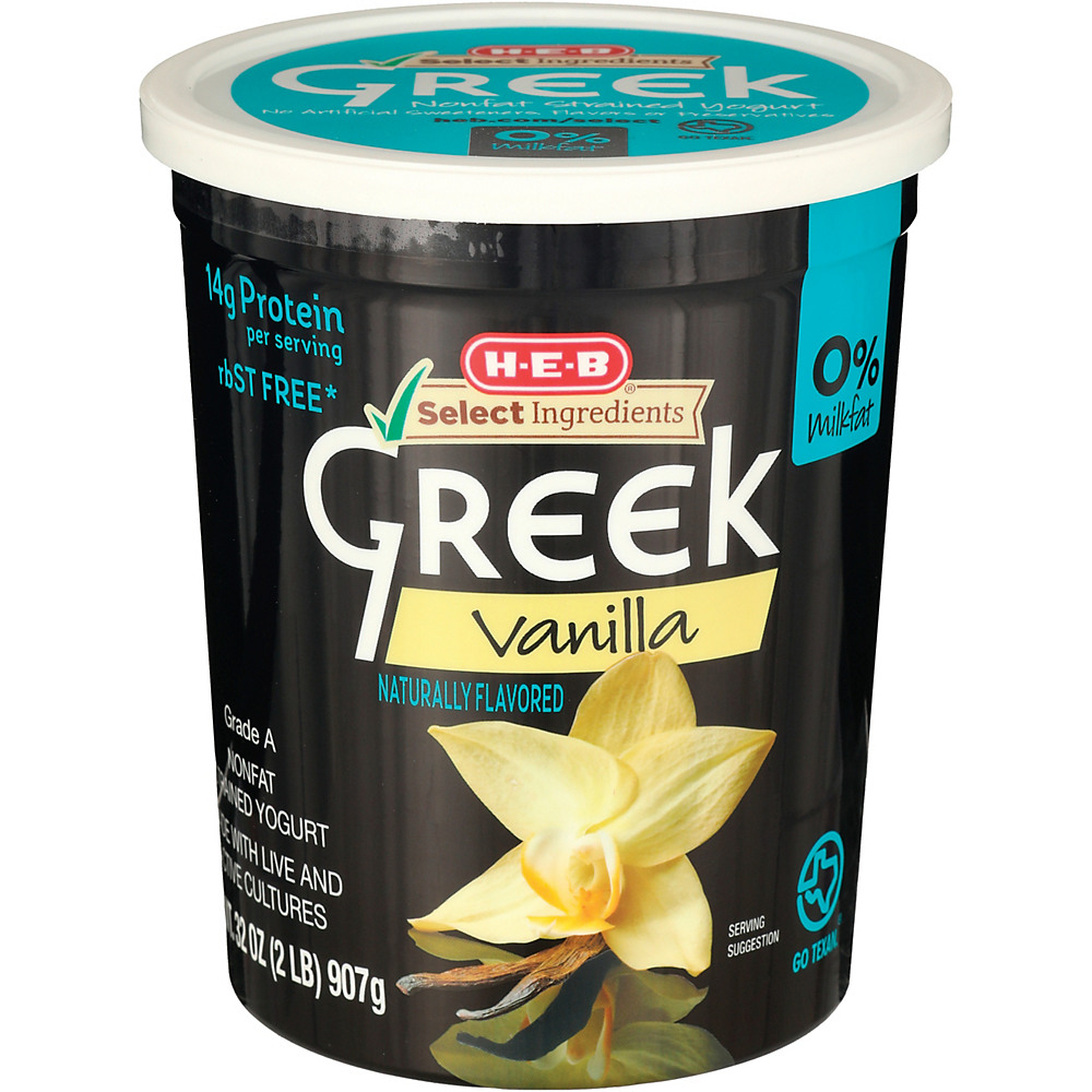 Calories in H-E-B Select Ingredients Non-Fat Vanilla Greek Yogurt, 32 oz