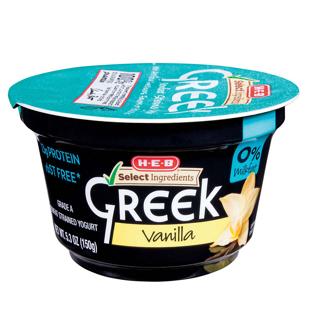 Calories in H-E-B Select Ingredients Non-Fat Vanilla Greek Yogurt, 5.3 oz
