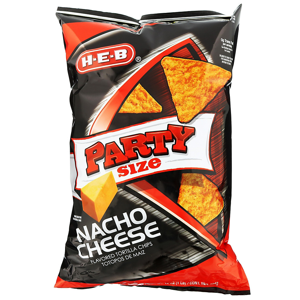Calories in H-E-B Nacho Cheese Tortilla Chips Party Size, 16 oz