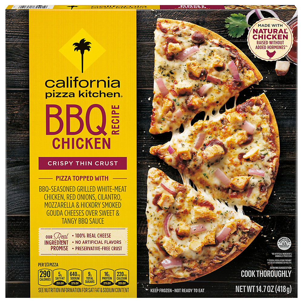 Calories in California Pizza Kitchen BBQ Recipe Chicken Crispy Thin Crust Frozen Pizza, 14.7 oz