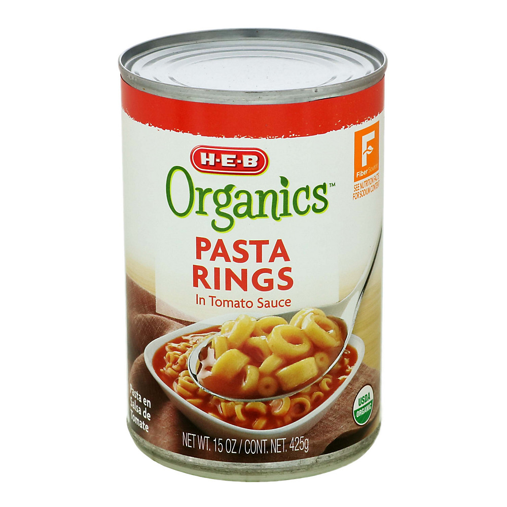 Calories in H-E-B Organics Pasta Rings in Sauce, 15 oz