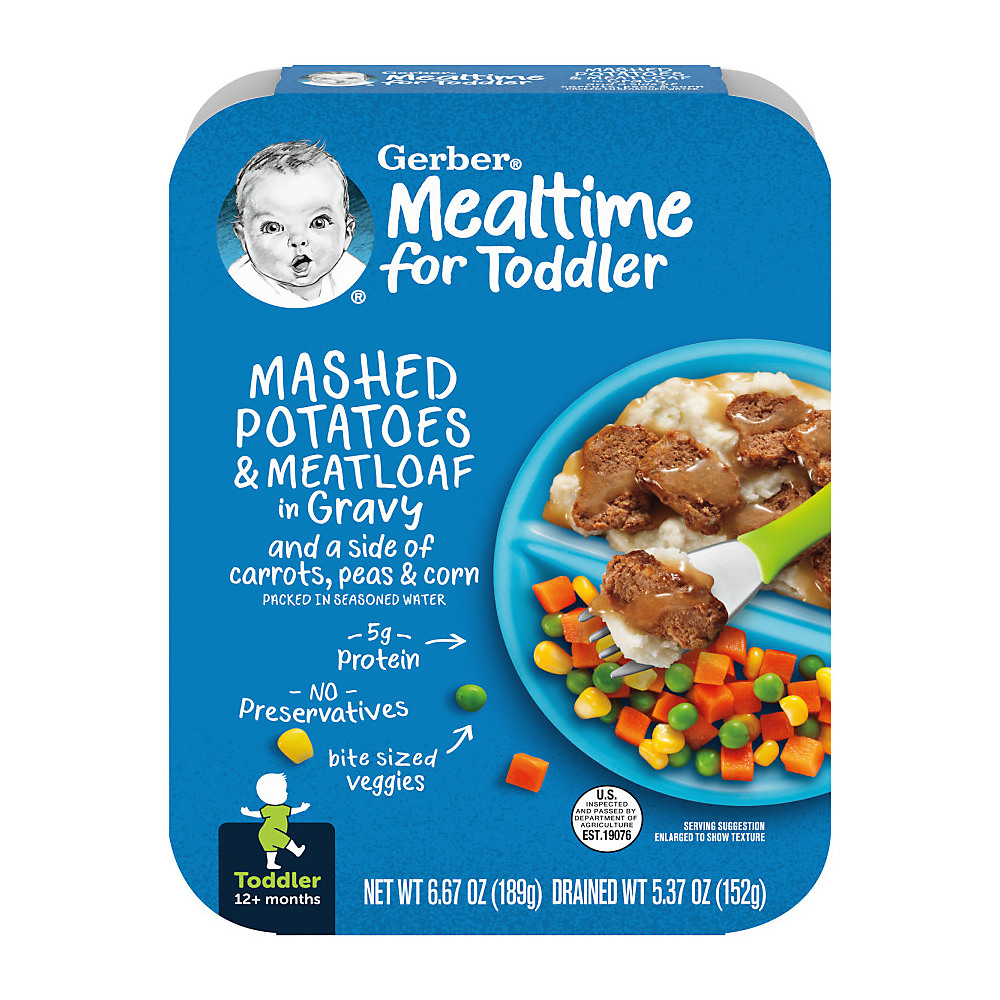 Calories in Gerber Mashed Potatoes & Meatloaf in Gravy and a Side of Carrots Peas & Corn, 6.67 oz