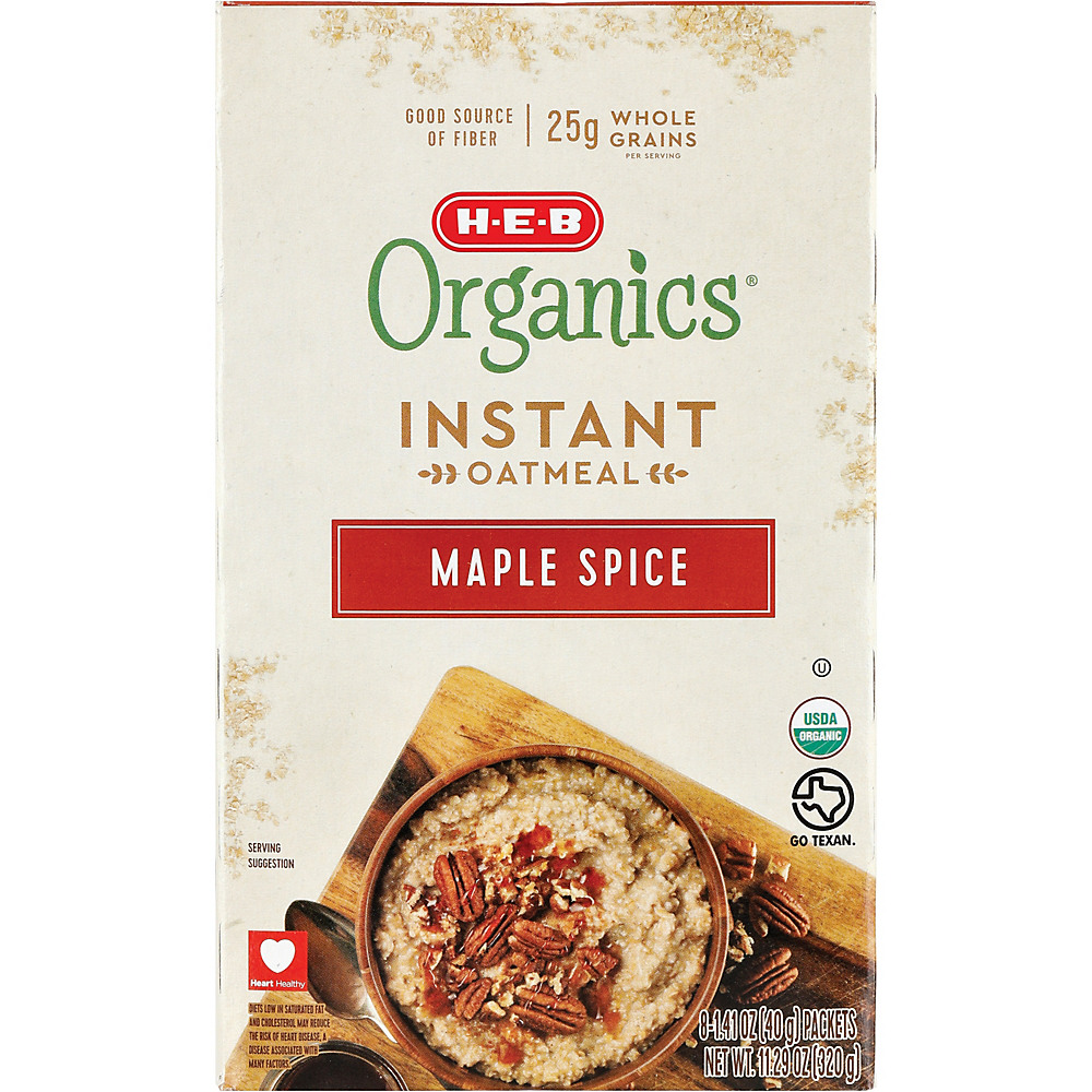 Calories in H-E-B Organics Maple Spice Instant Oatmeal, 8 ct