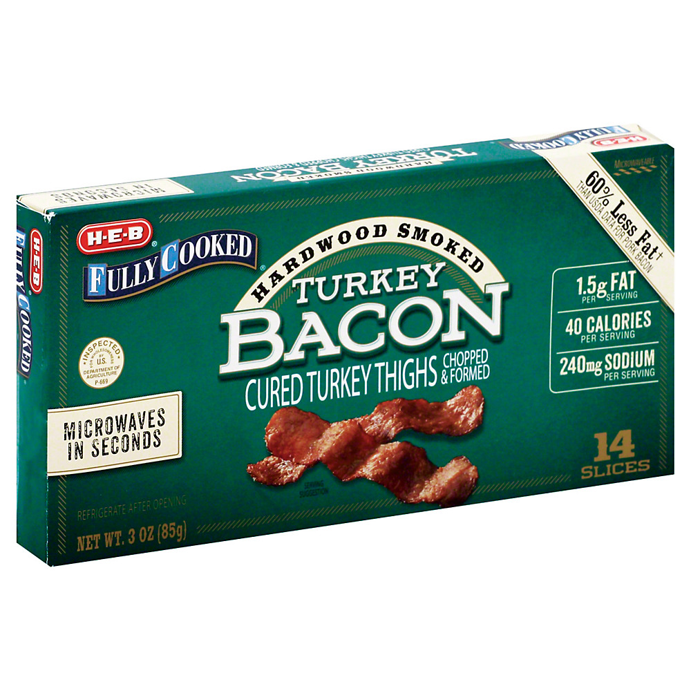 Calories in H-E-B Fully Cooked Hardwood Smoked Turkey Bacon, 3 oz