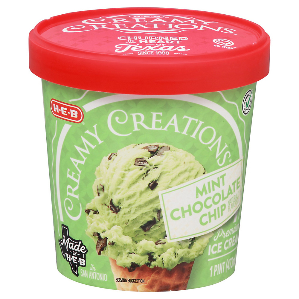Calories in H-E-B Select Ingredients Creamy Creations Mint Chocolate Chip Ice Cream, 1 pt