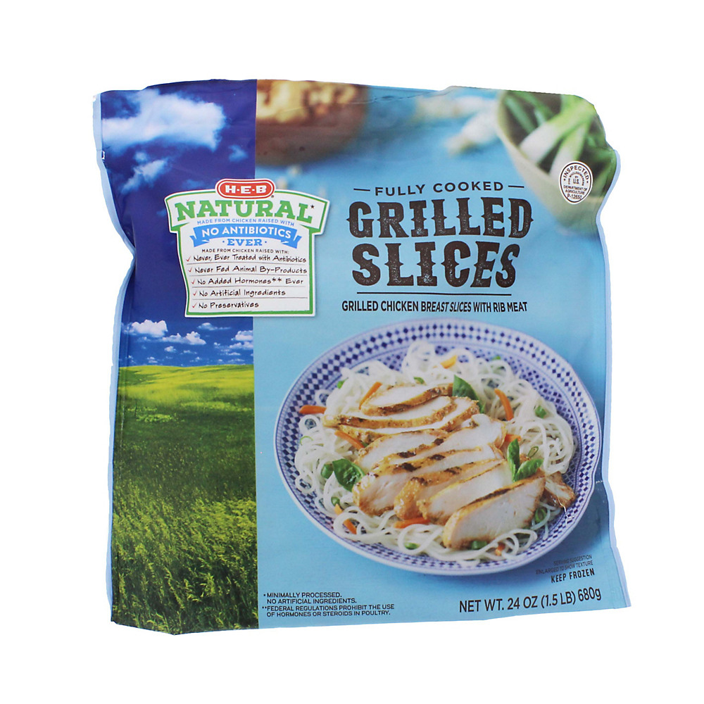 Calories in H-E-B Fully Cooked Natural Grilled Chicken Breast Slices, 24 oz