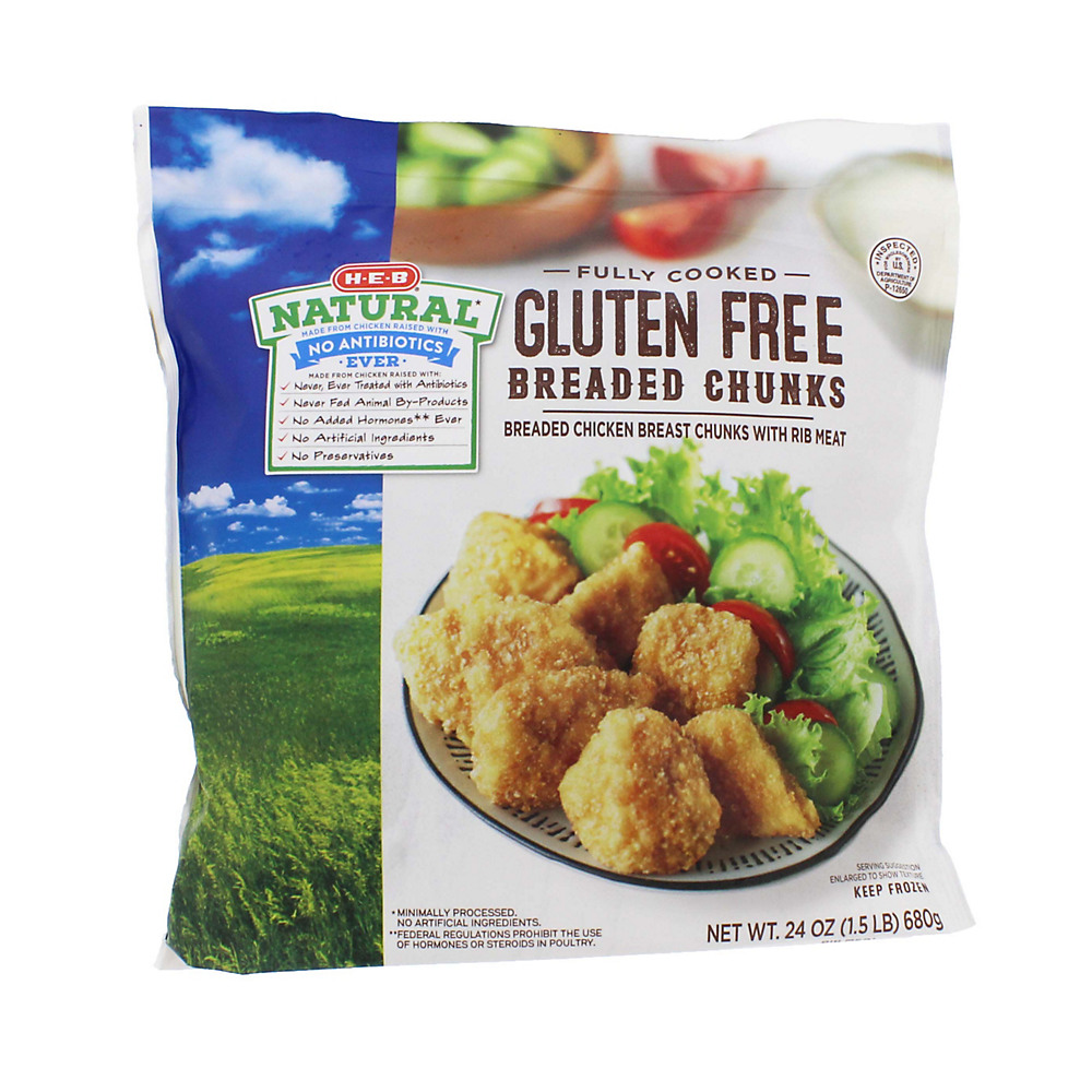 Calories in H-E-B Fully Cooked Natural Gluten Free Breaded Chicken Breast Chunks, 24 oz