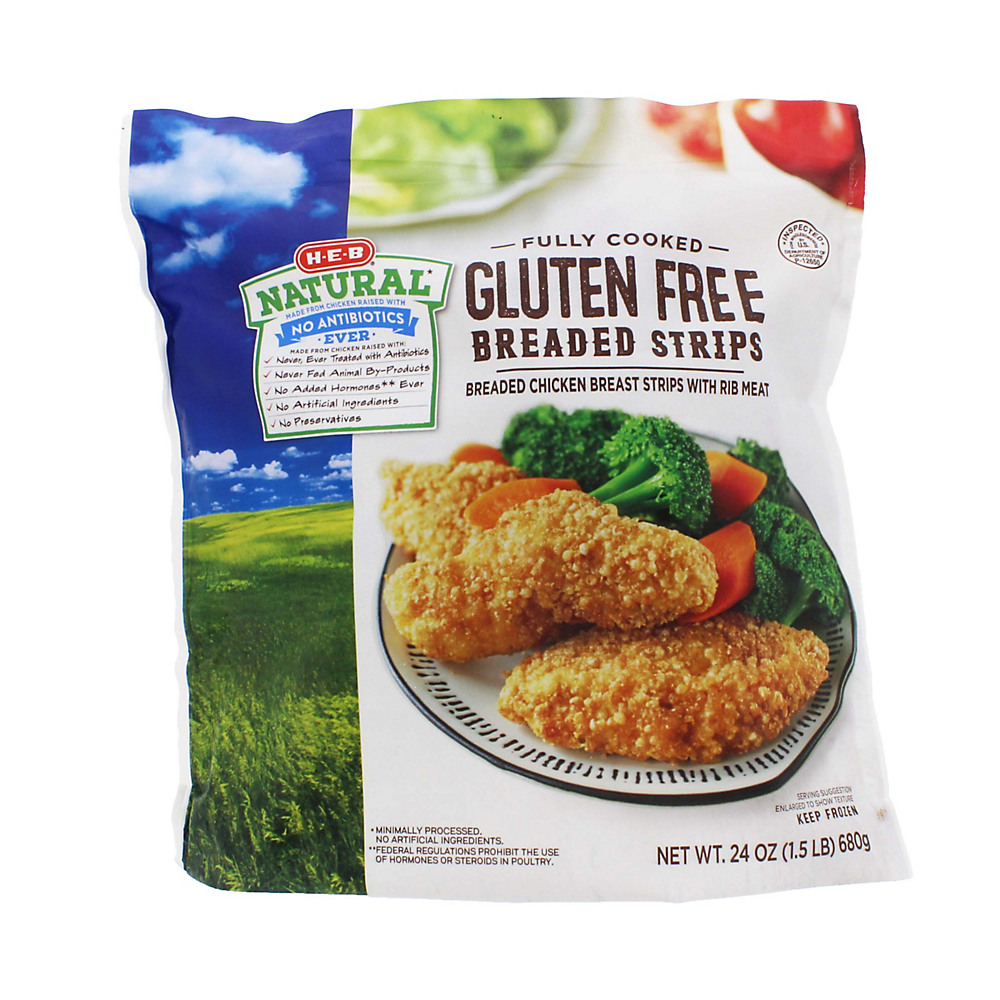 Calories in H-E-B Fully Cooked Natural Gluten Free Breaded Chicken Breast Strips, 24 oz