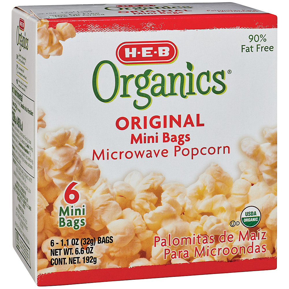 Calories in H-E-B Organics Original Microwave Popcorn Mini Bags, 6 ct