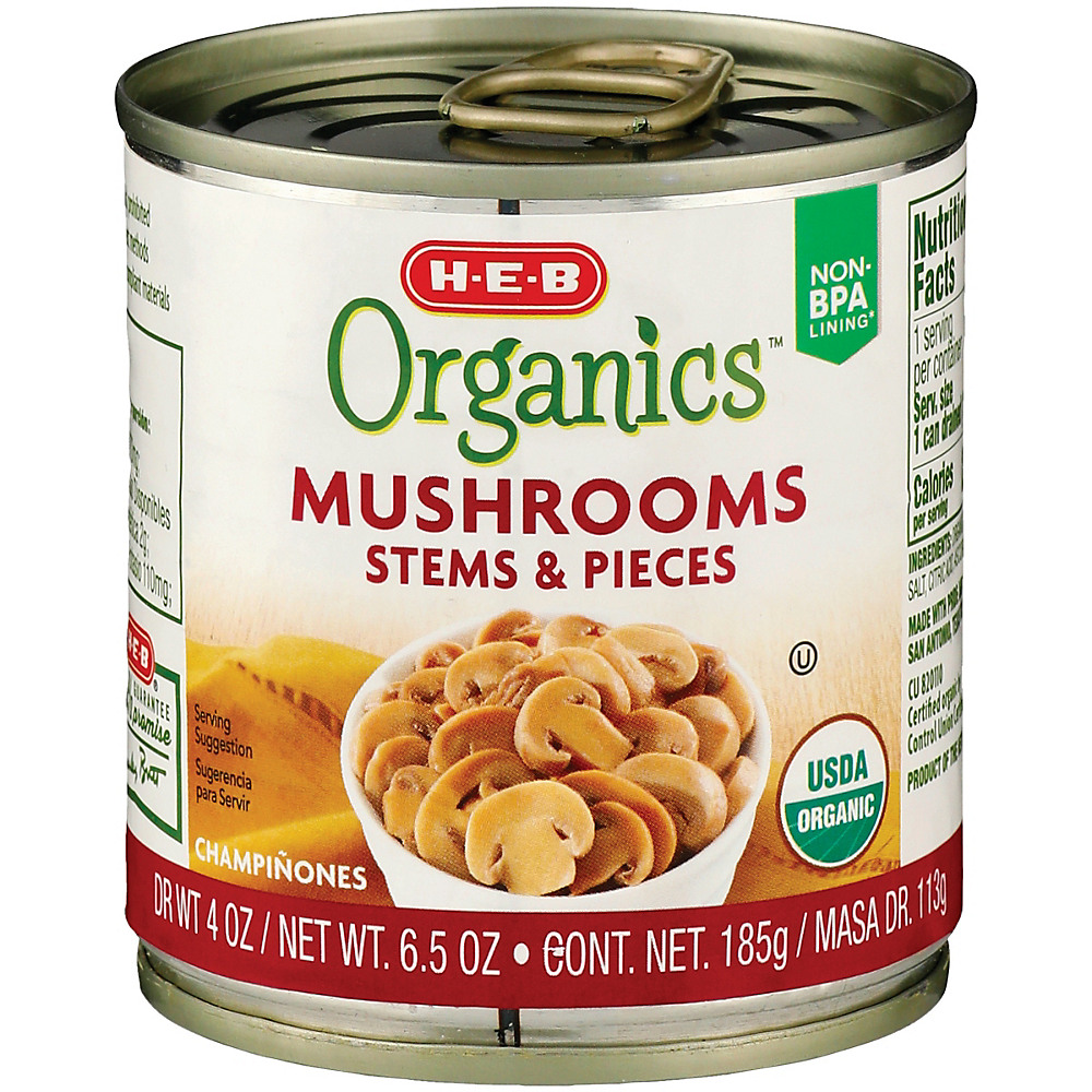 Calories in H-E-B Organic Mushrooms Stems and Pieces, 4 oz