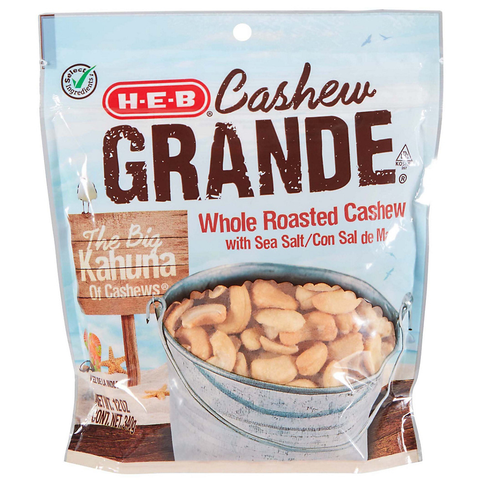Calories in H-E-B Select Ingredients Cashew Grande Whole Roasted Cashews Salted  with Sea Salt, 12 oz