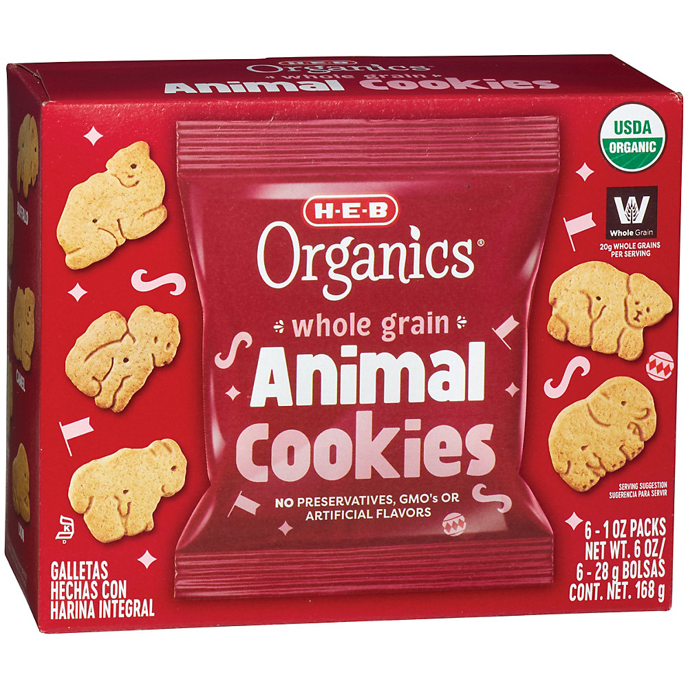 Calories in H-E-B Organics Whole Grain Animal Cookies, 6 ct