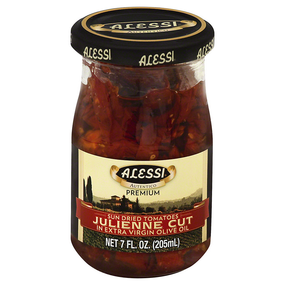 Calories in Alessi Julienne Cut Sundried Tomatoes in Extra Virgin Olive Oil, 7 oz