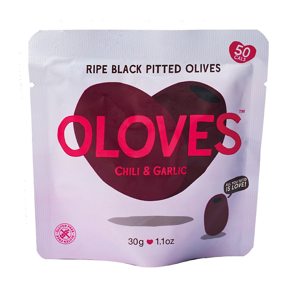 Calories in Oloves Chili & Garlic Ripe Black Pitted Olives, 1.1 oz