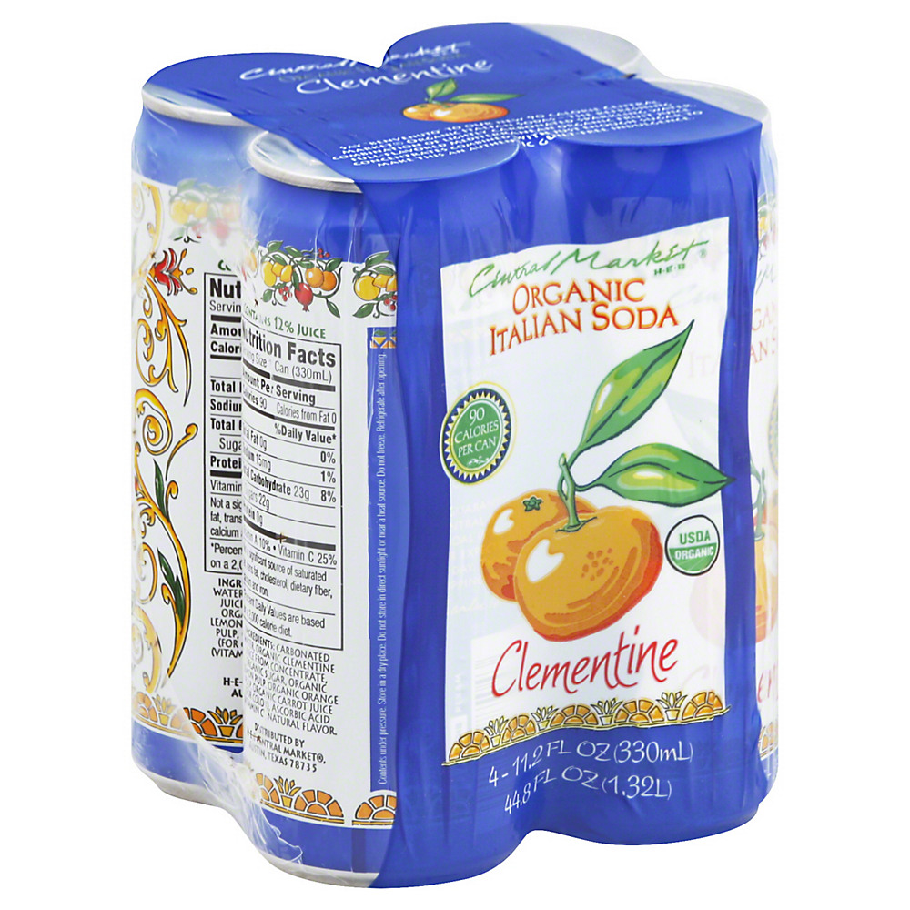 Calories in Central Market Organic Clementine Italian Soda 11.2 oz Cans, 4 pk