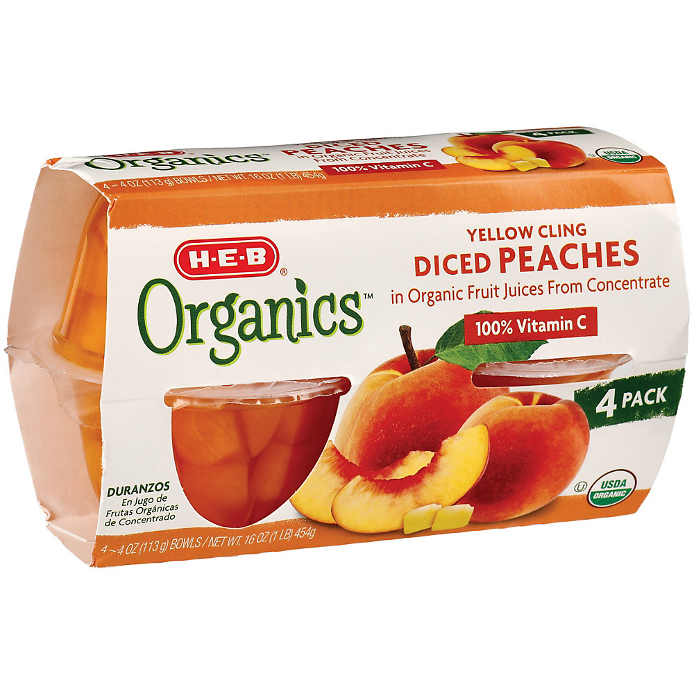 Calories in H-E-B Organics Diced Peaches Cup in Organic Pear Juice from Concentrate, 4 ct