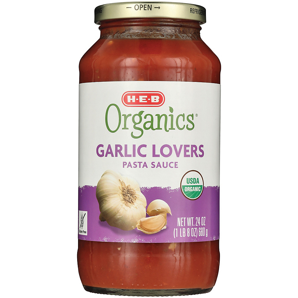 Calories in H-E-B Organics Garlic Lovers Pasta Sauce, 25 oz