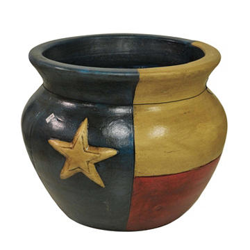 Blue Orange Pottery Texas Flag Americana Clay Planter