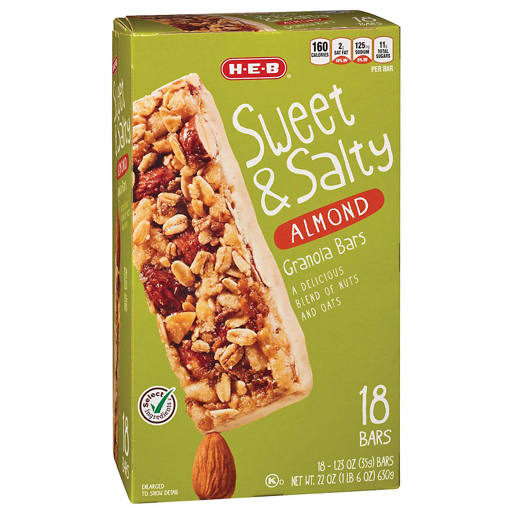 Calories in H-E-B Select Ingredients Sweet & Salty Almond Granola Bars Value Pack, 18 ct