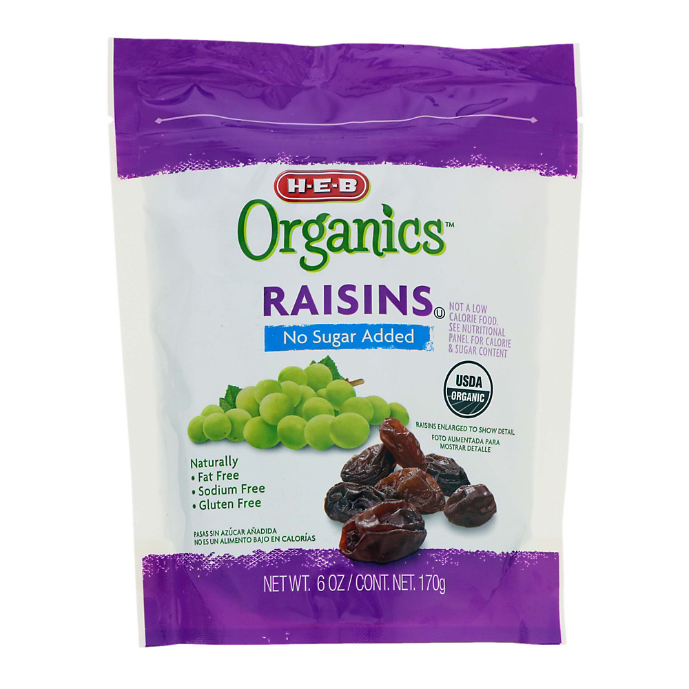 Calories in H-E-B Organics No Sugar Added Raisins, 6 oz