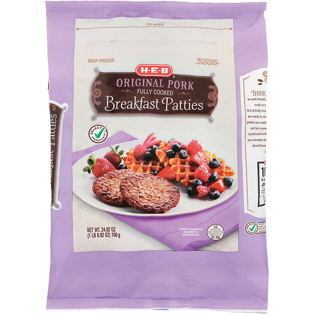 Calories in H-E-B Select Ingredients Fully Cooked Original Pork Sausage Patties , 24.92 oz