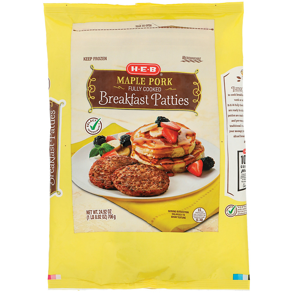 Calories in H-E-B Fully Cooked Maple Pork Sausage Patties, 24.92 oz