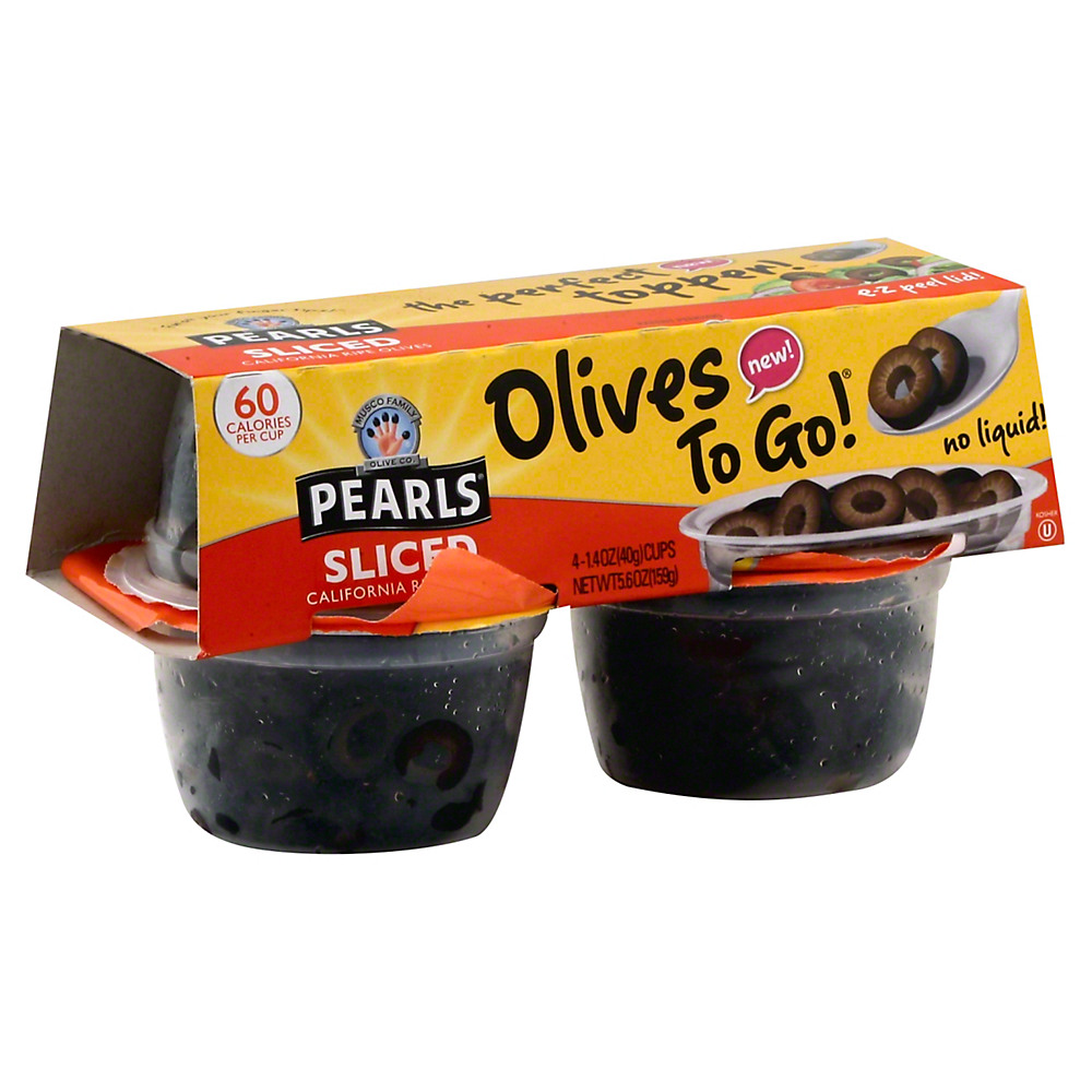 Calories in Musco Family Olive Co. Pearls Sliced California Ripe Black Olives To Go! Cups, 4 ct