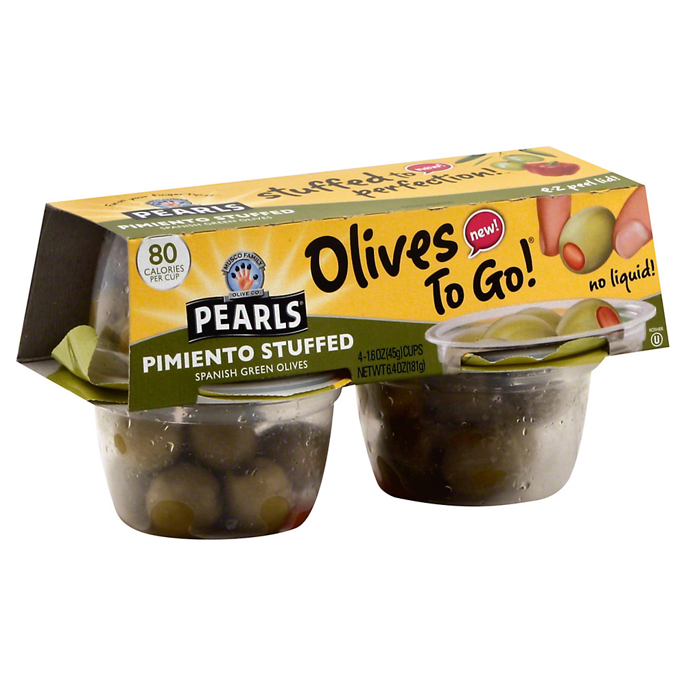 Calories in Musco Family Olive Co. Pearls Pimiento Stuffed Green Manzanilla Olives To Go! Cups, 4 ct