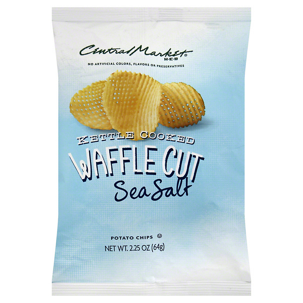 Calories in Central Market Waffle Cut Sea Salt Kettle Cooked Potato Chips, 2.25 oz