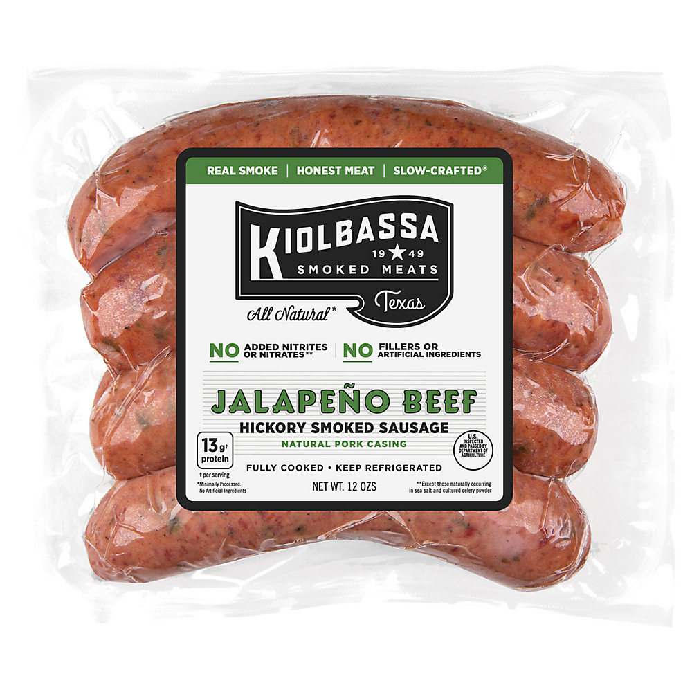 Calories in Kiolbassa All Natural Jalapeno Beef Smoked Sausage Links, 4 ct