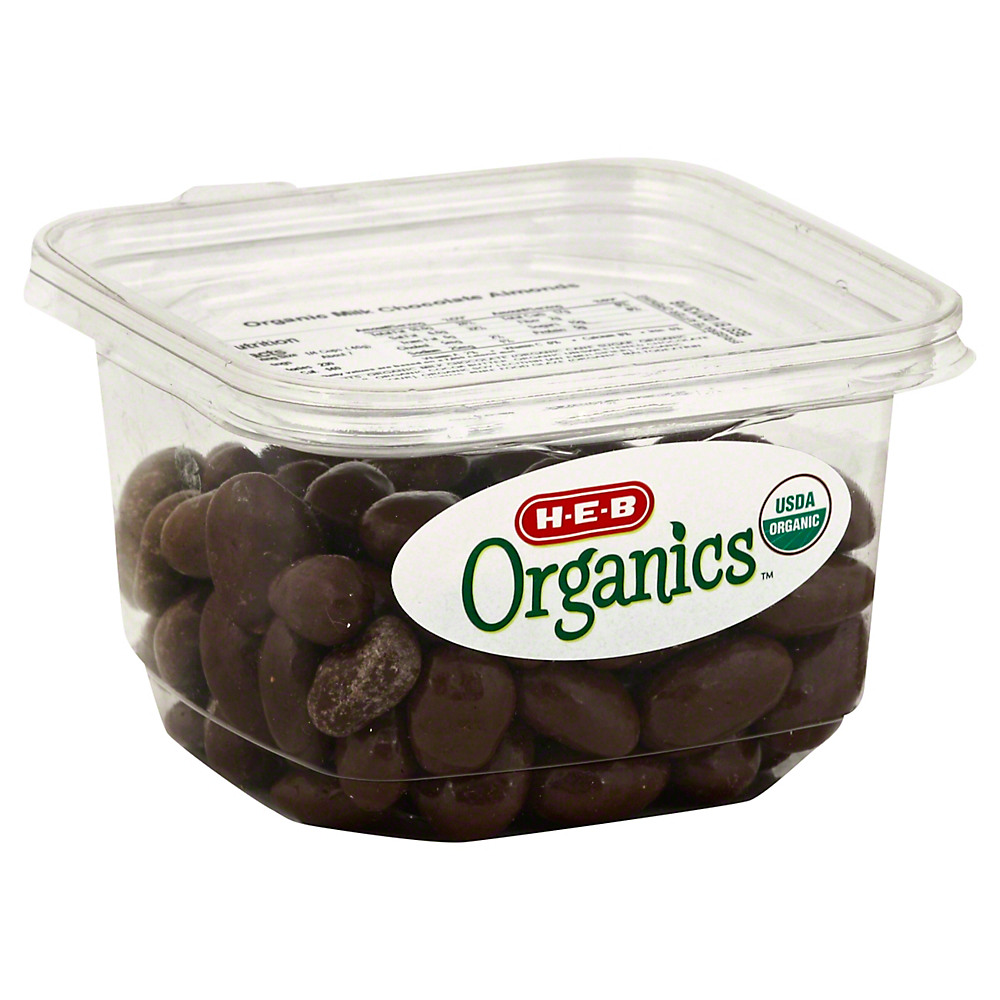 Calories in H-E-B Organics Milk Chocolate Almonds, 9.7 oz