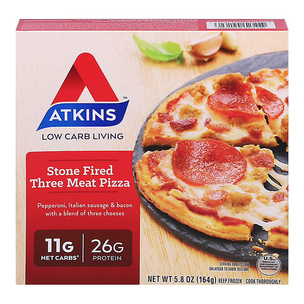 Calories in Atkins Stone Fired Three Meat Pizza, 5.8 oz