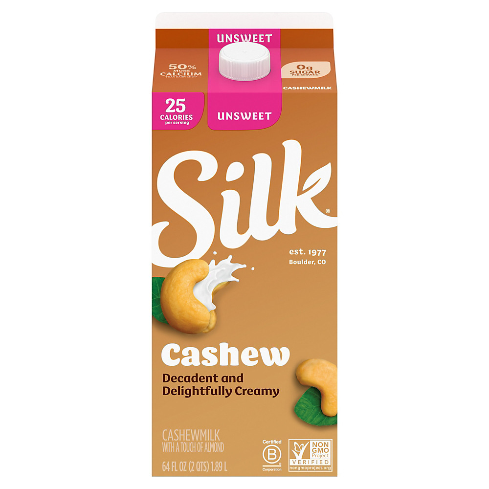 Calories in Silk Unsweetened Cashewmilk, Half Gallon, 64 oz