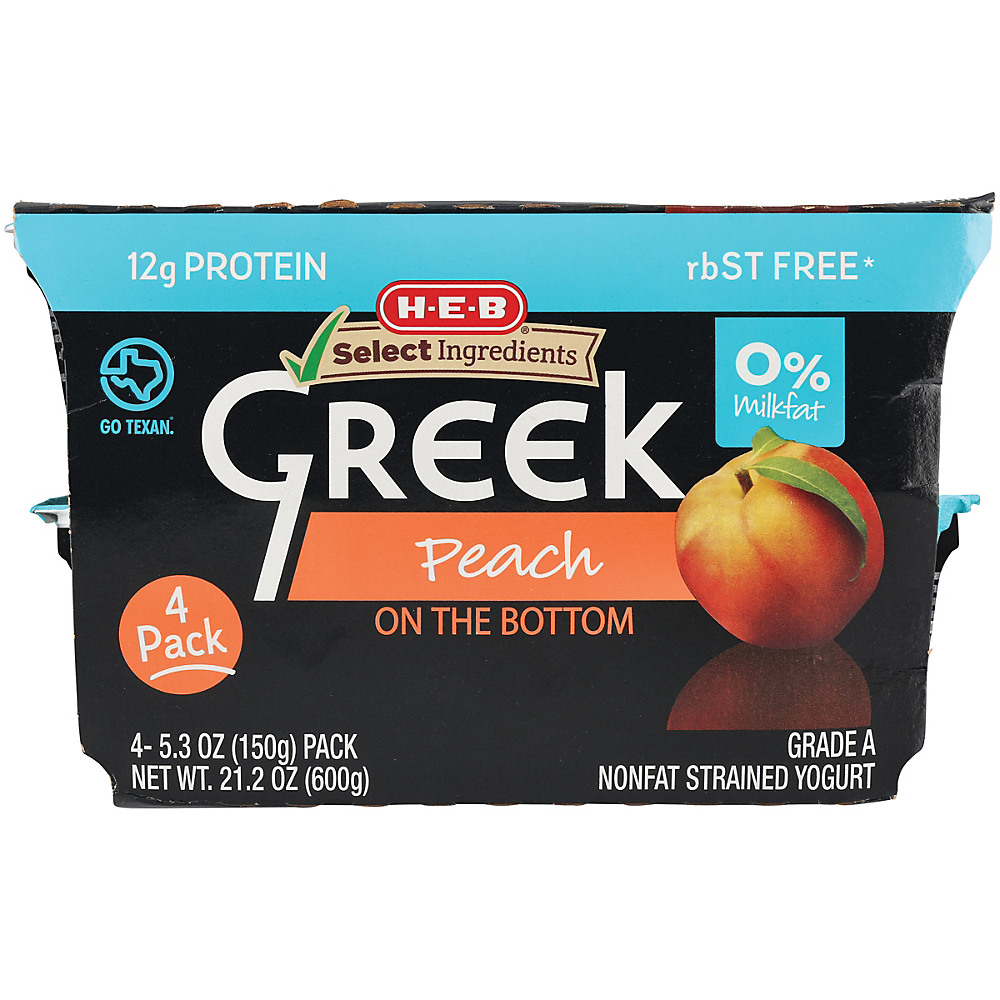Calories in H-E-B Select Ingredients Non-Fat Peach on the Bottom Greek Yogurt, 4 ct