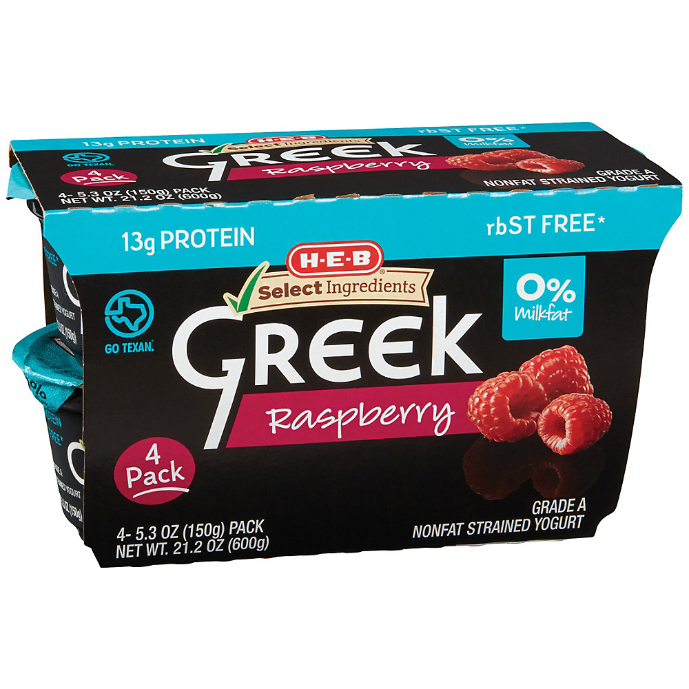 Calories in H-E-B Select Ingredients Non-Fat Raspberry Greek Yogurt, 4 ct