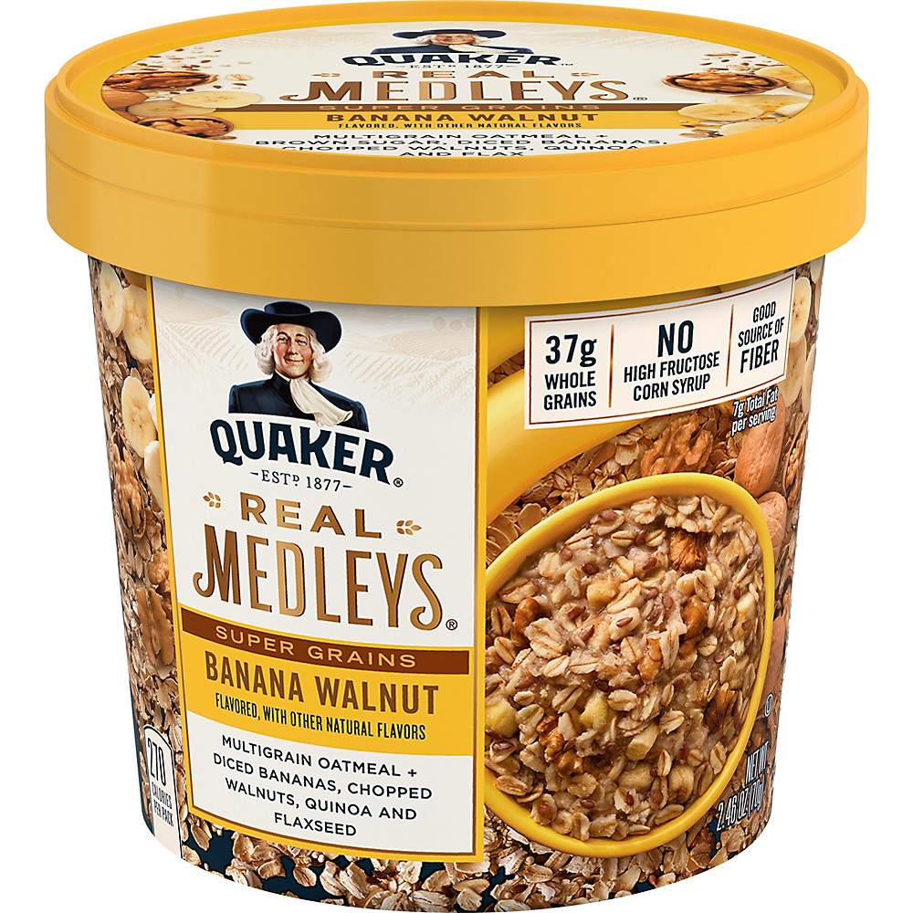Calories in Quaker Real Medleys Super Grains Banana Walnut Flavor Oatmeal, 2.46 oz