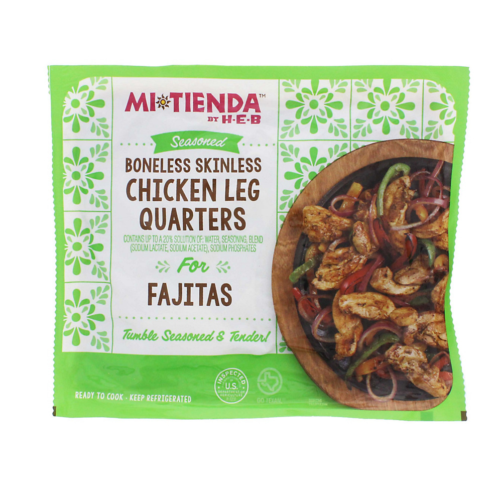 Calories in H-E-B Mi Tienda Boneless Skinless Seasoned Chicken Leg Meat for Fajitas, Avg. 4.13 lbs