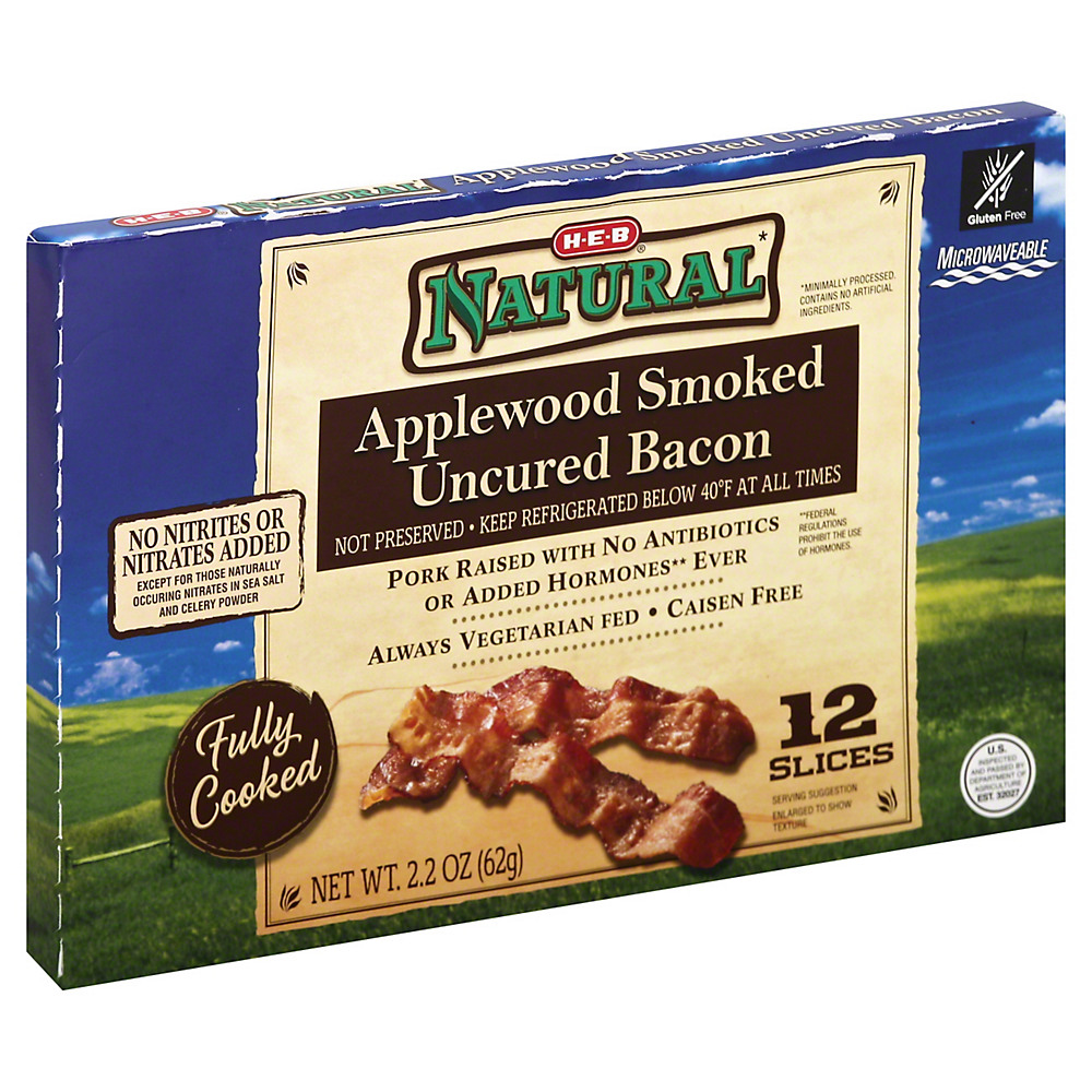Calories in H-E-B Natural Fully Cooked Applewood Smoked Uncured Bacon, 2.2 oz