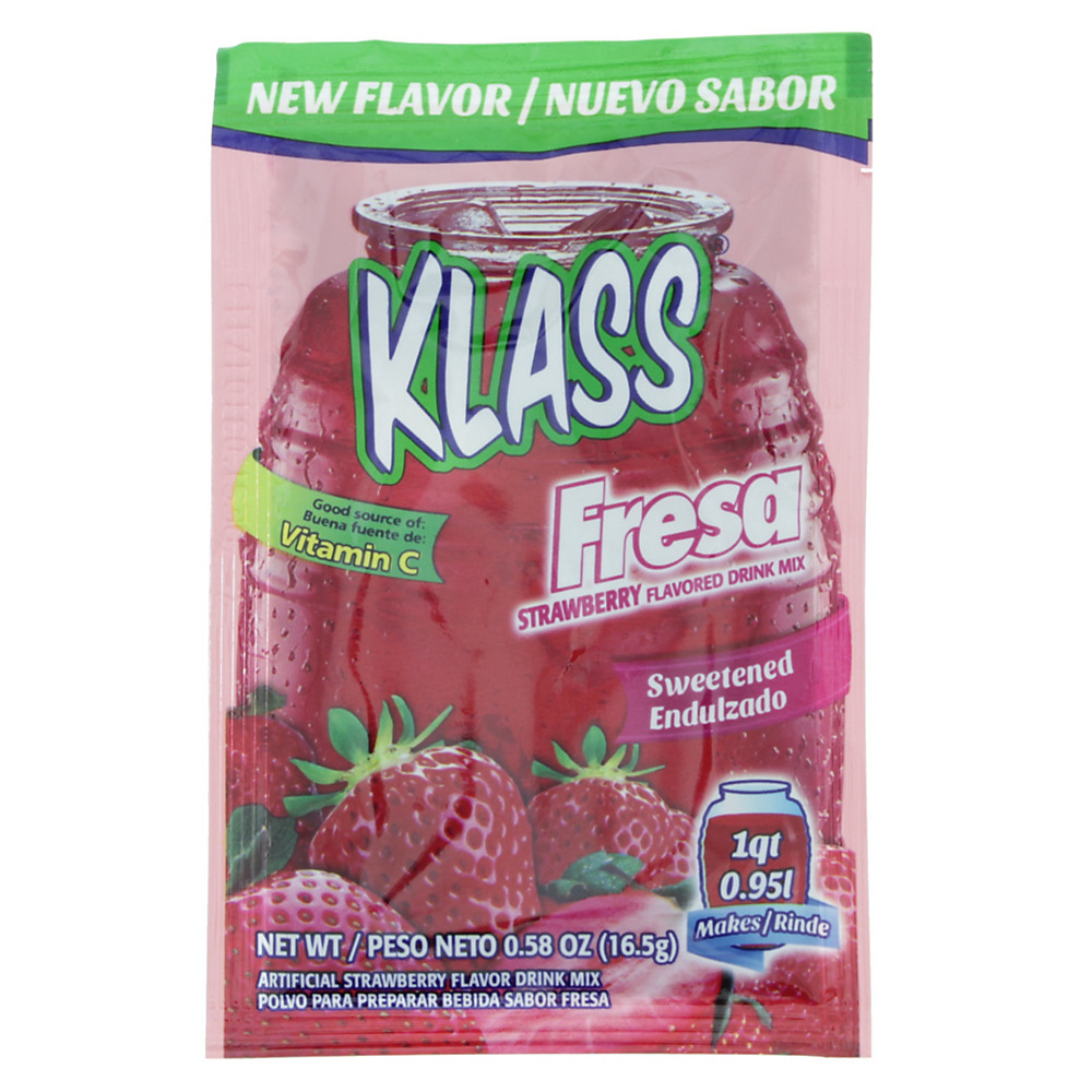 Calories in Klass Strawberry Fresa Sweetened Drink Mix, 0.58 oz