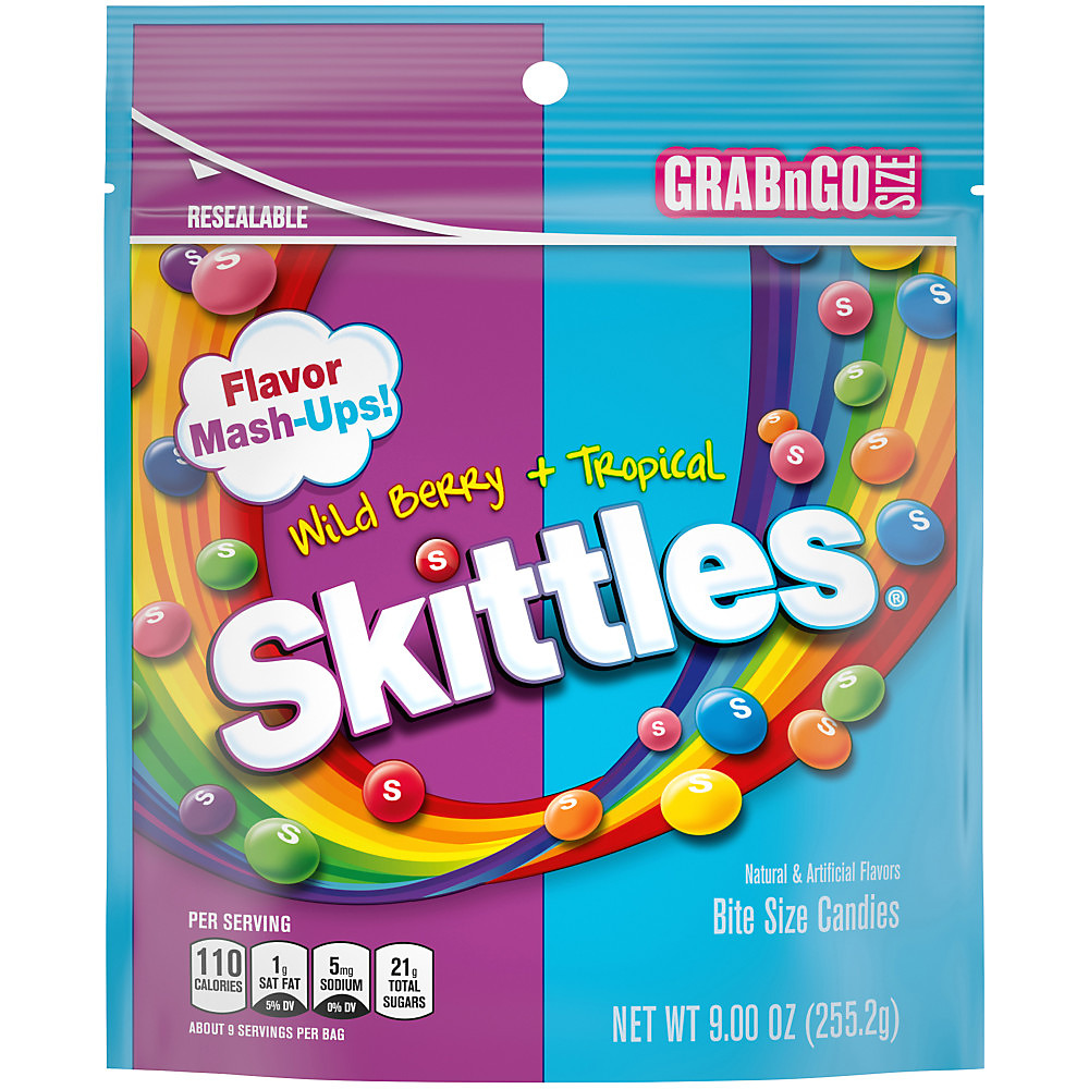 Calories in Skittles Wild Berry and Tropical Flavor Mash-Ups Chewy Candy, 9 oz