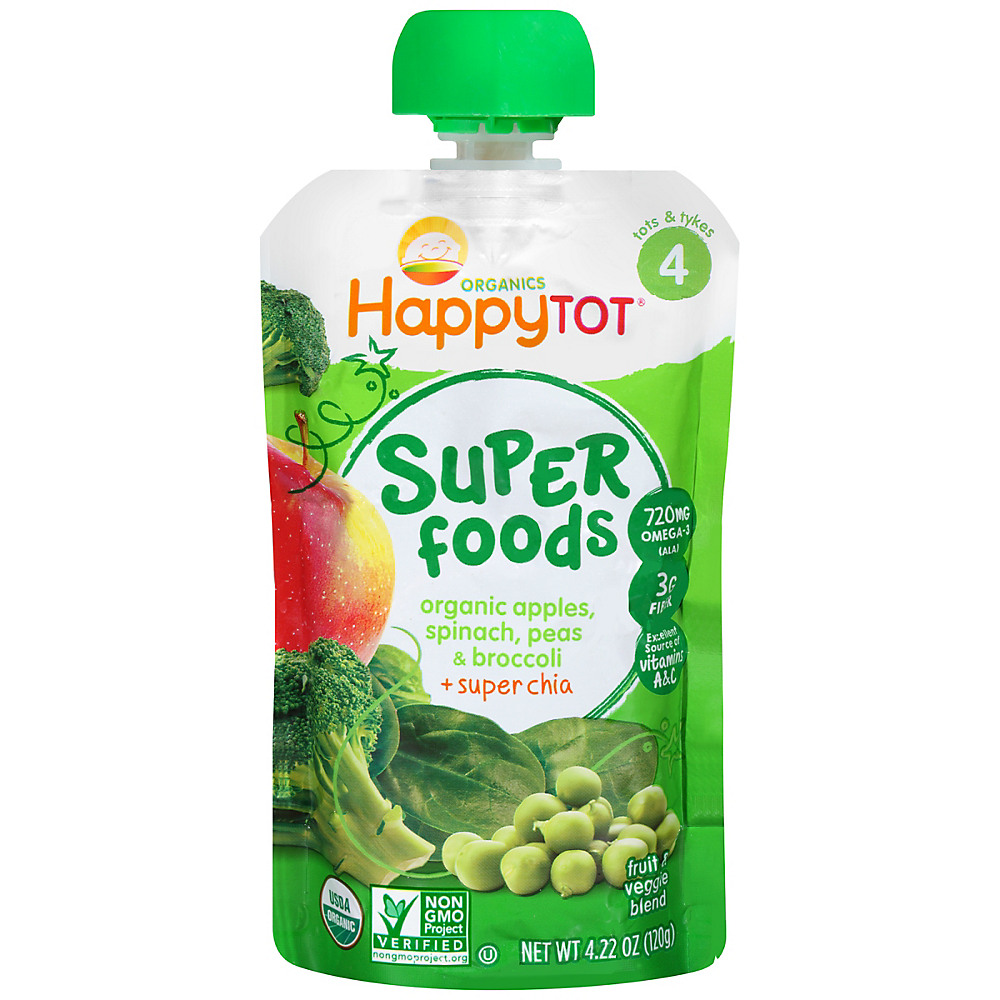 Calories in Happy Tot Organics Superfoods Apples, Spinach, Peas & Broccoli, 4.22 oz