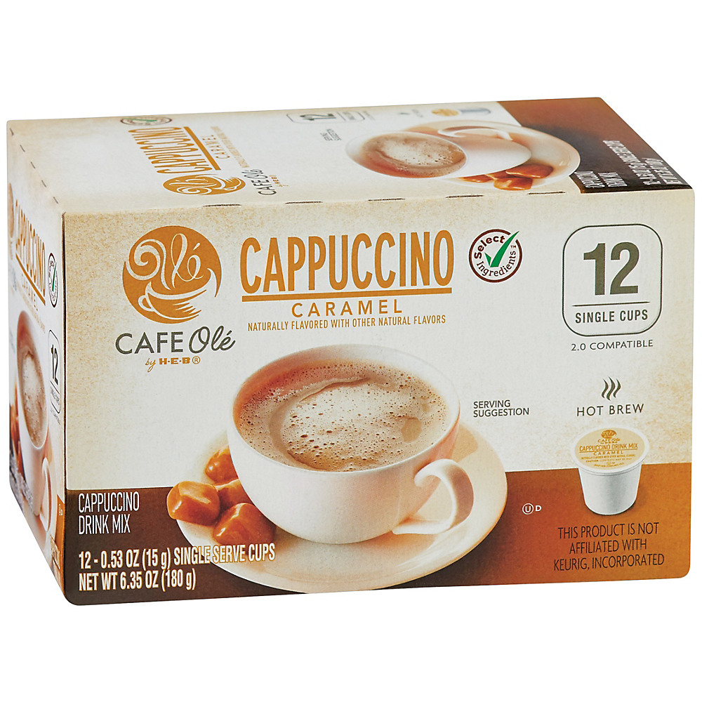 Calories in Cafe Ole by H-E-B Select Ingredients Caramel Cappuccino Single Serve Coffee Cups, 12 ct