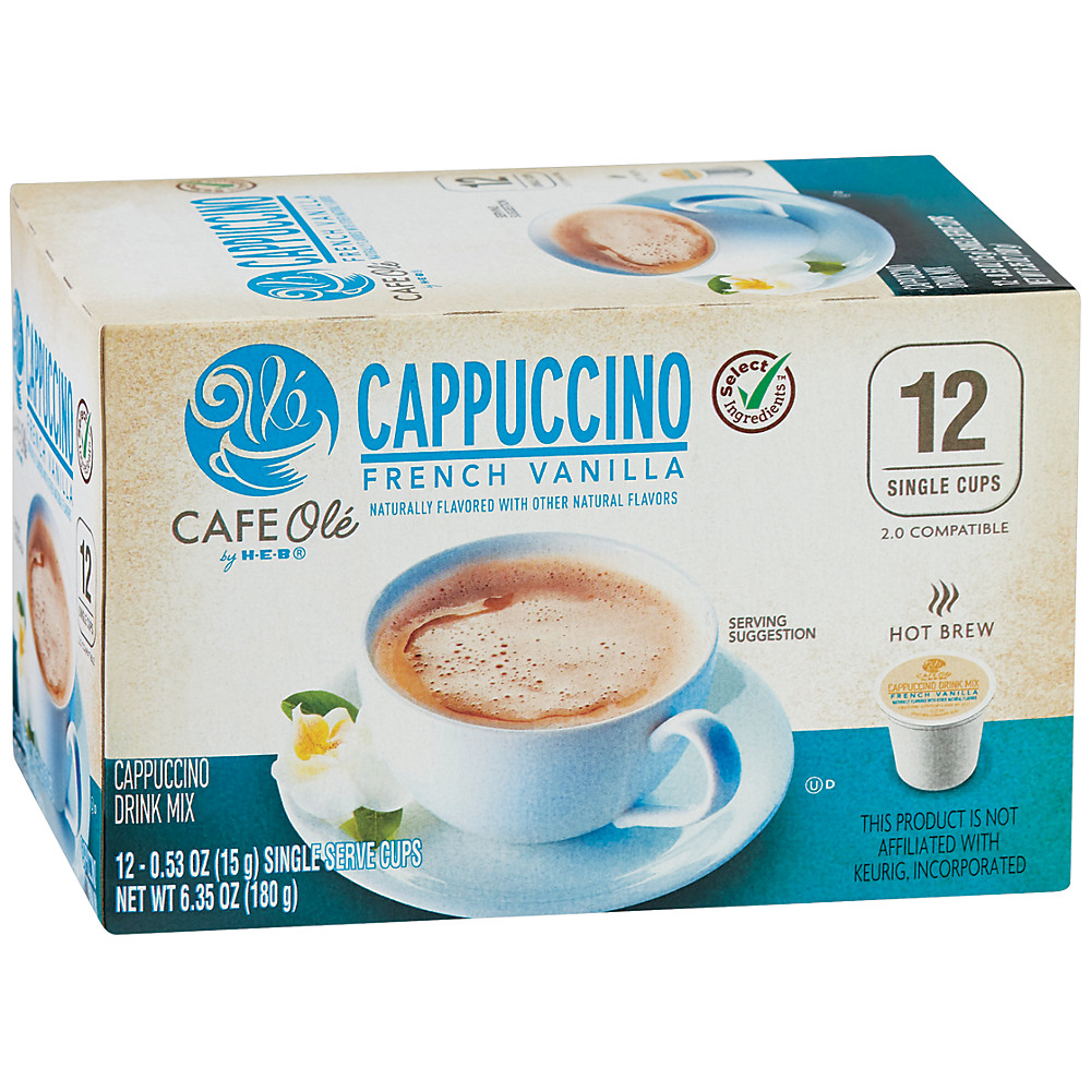 Calories in Cafe Ole by H-E-B Select Ingredients French Vanilla Cappuccino Single Serve Coffee Cups, 12 ct