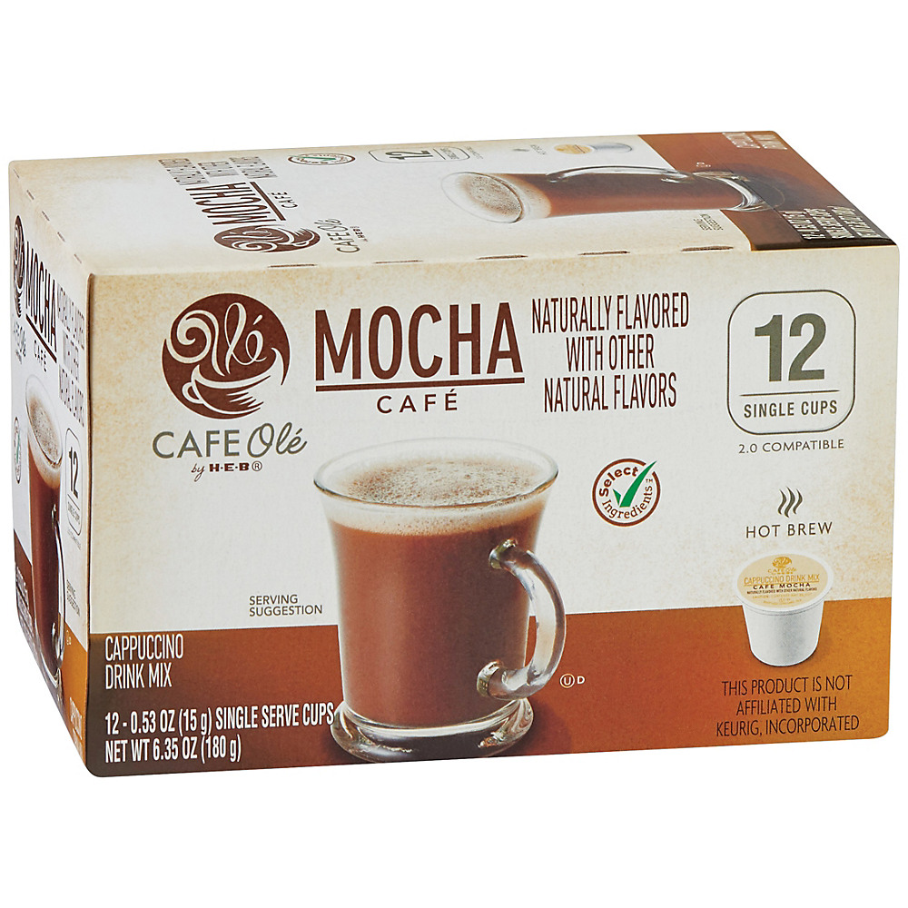 Calories in Cafe Ole by H-E-B Select Ingredients Mocha Cafe Single Serve Coffee Cups, 12 ct
