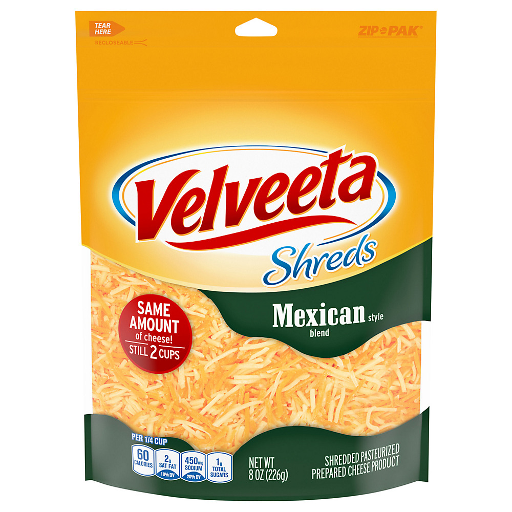 Calories in Kraft Velveeta Shreds Mexican Style Cheddar Cheese, Shredded, 8 oz
