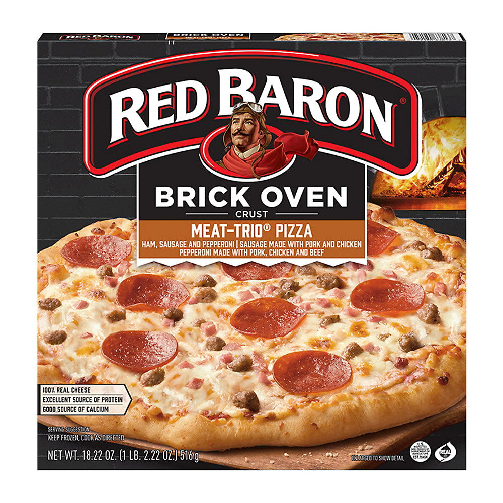 Calories in Red Baron Brick Oven Crust Meat Trio Pizza, 19.86 oz