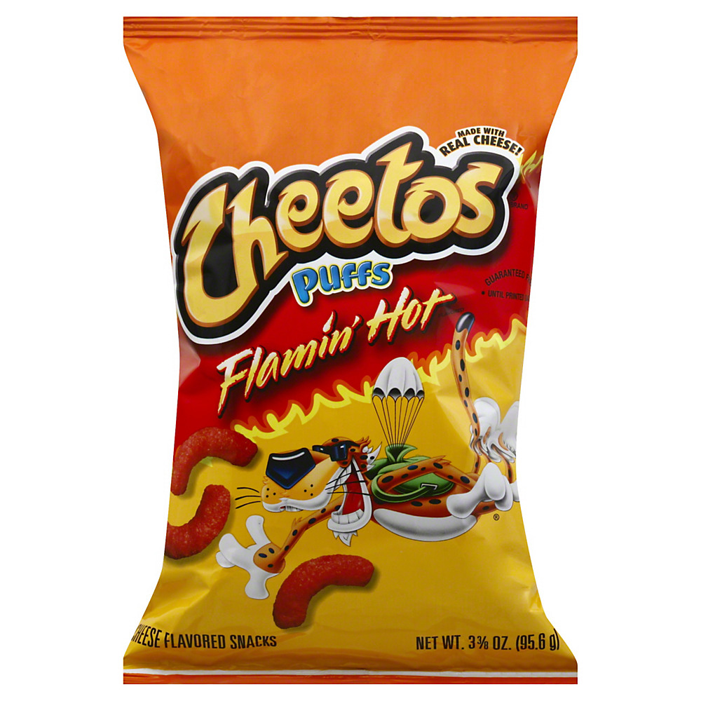 Calories in Cheetos Puffs Flamin' Hot Cheese Snacks, 3.38 oz