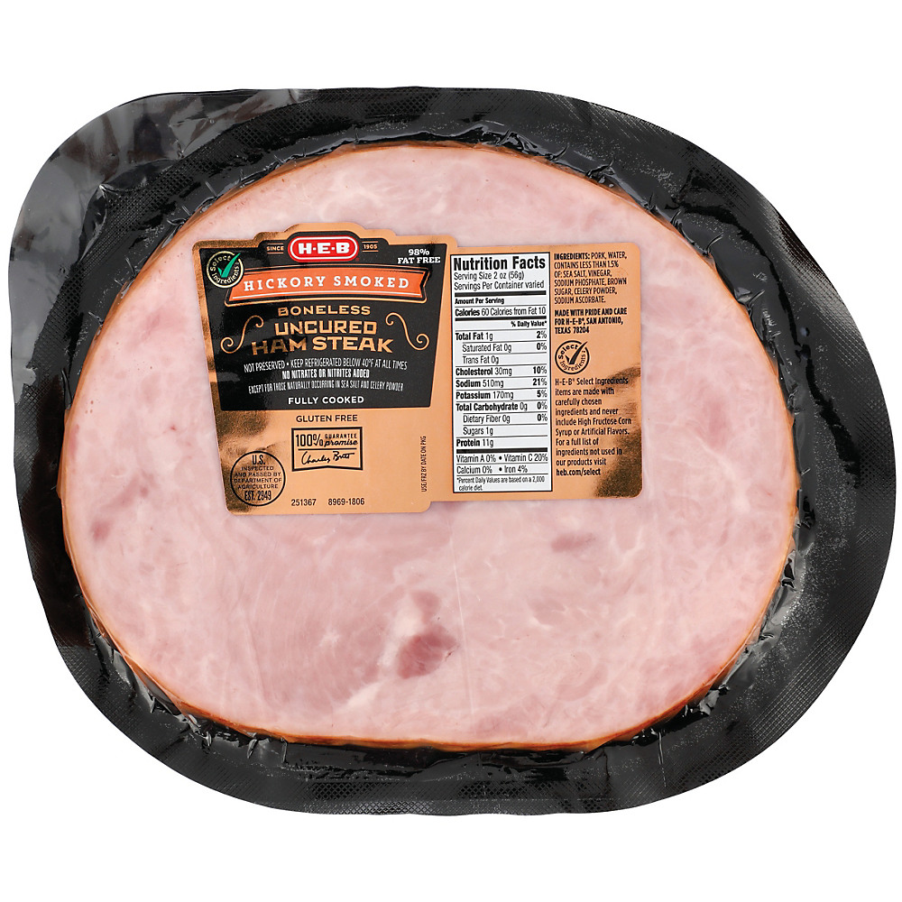 Calories in H-E-B Hickory Smoked Boneless Ham Steak, Avg. 0.875 lb